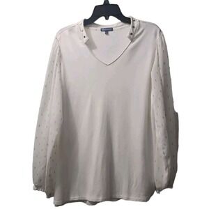 Democracy Blouse Sheer Sleeve Gold‎ Studded V Neck Top Size L